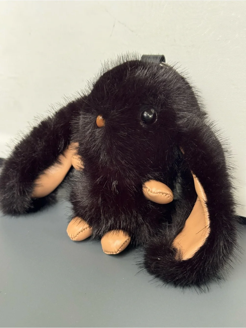NIP Black Fluffy Bunny Keychain Bag Charm Faux Fur Lop Ear
